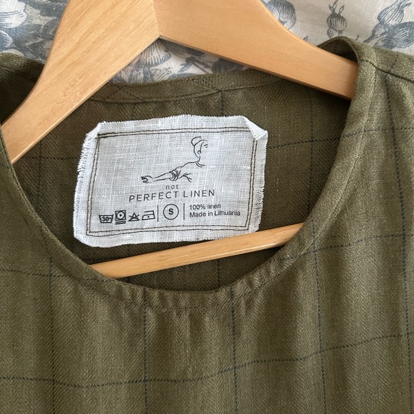 Not Perfect Linen Montmarte Dress - Loden Check Linen - S - Picture 3 of 10